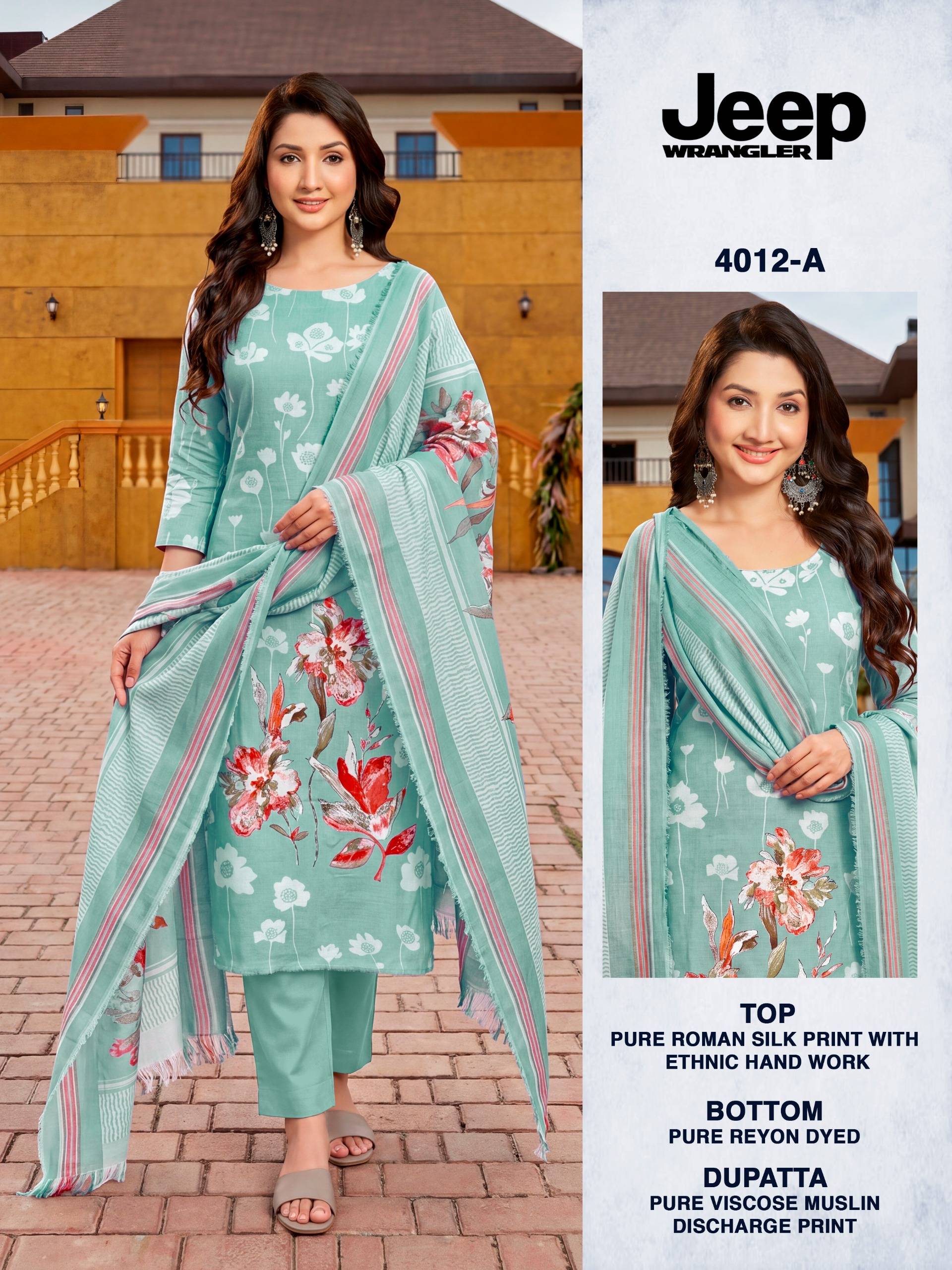 JEEP WRANGLAR 4012 Series By BIPSON PRINTS Stylish Beautiful Colourful ROMAN SILK Dresses At Wholesale Price